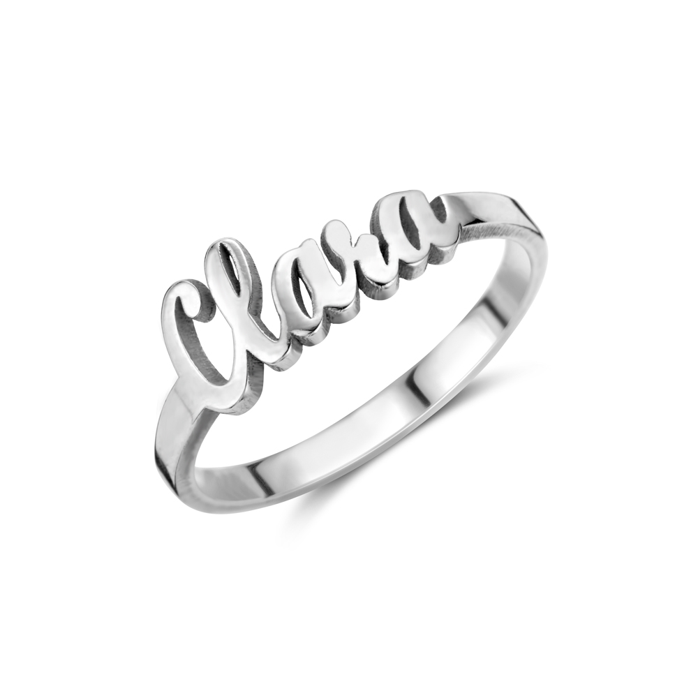 Zilveren naam ring model Clara