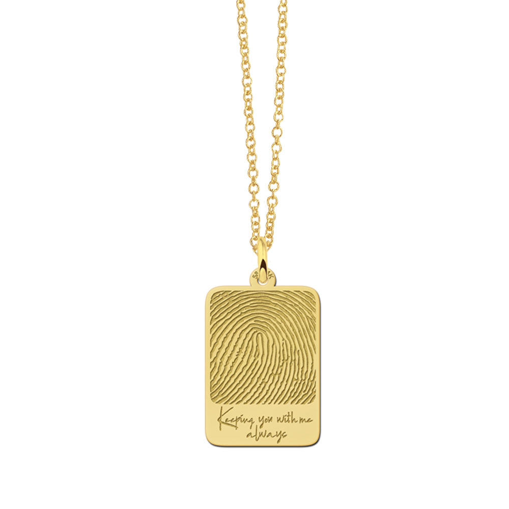 Gouden dogtag hanger met vingerafdruk en eigen tekst