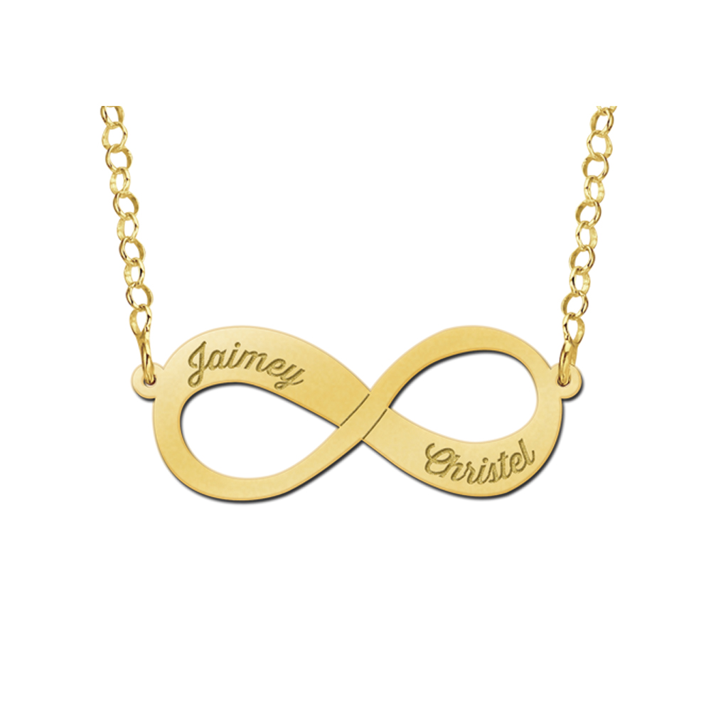 Gouden infinity ketting met twee namen gegraveerd