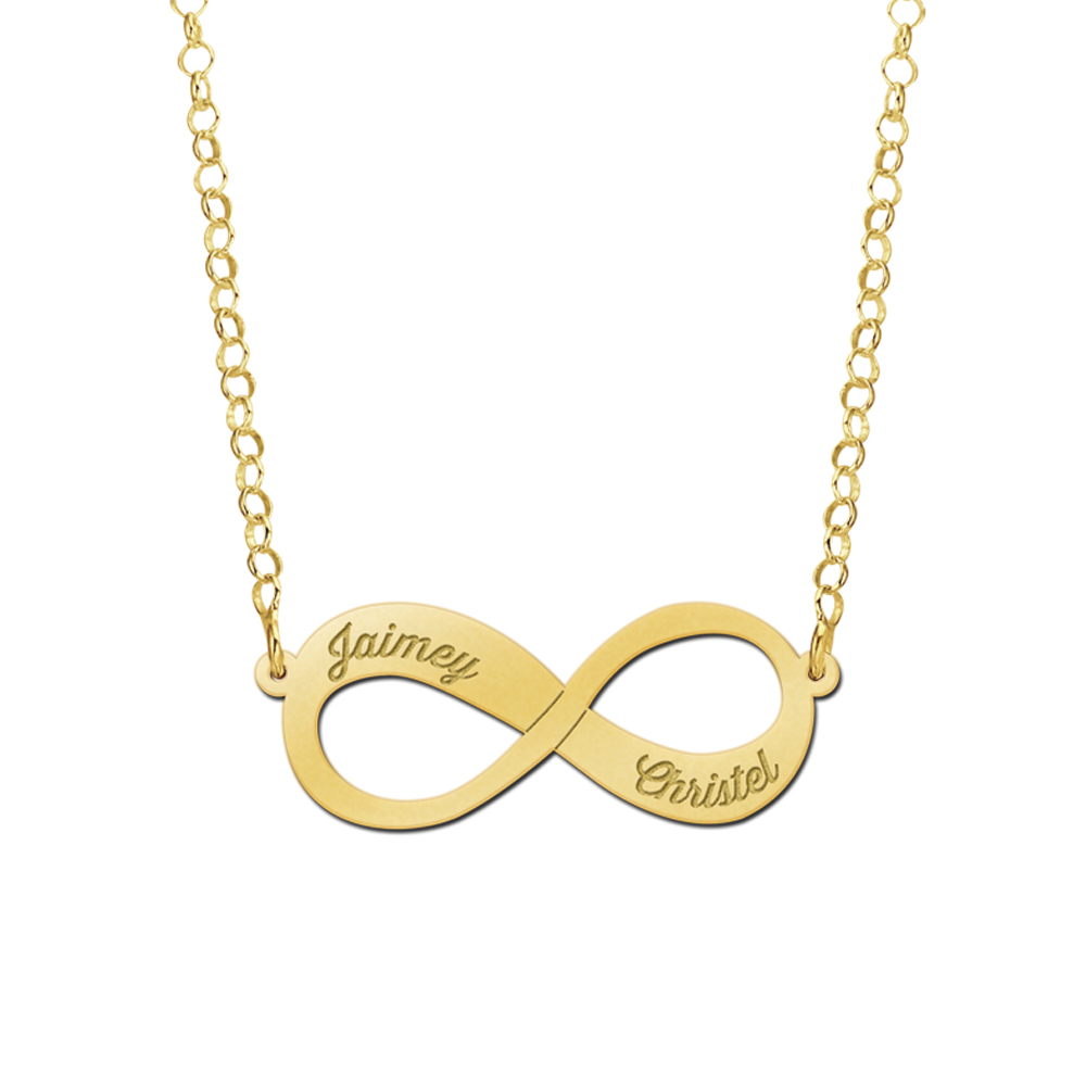 Gouden infinity ketting met twee namen gegraveerd