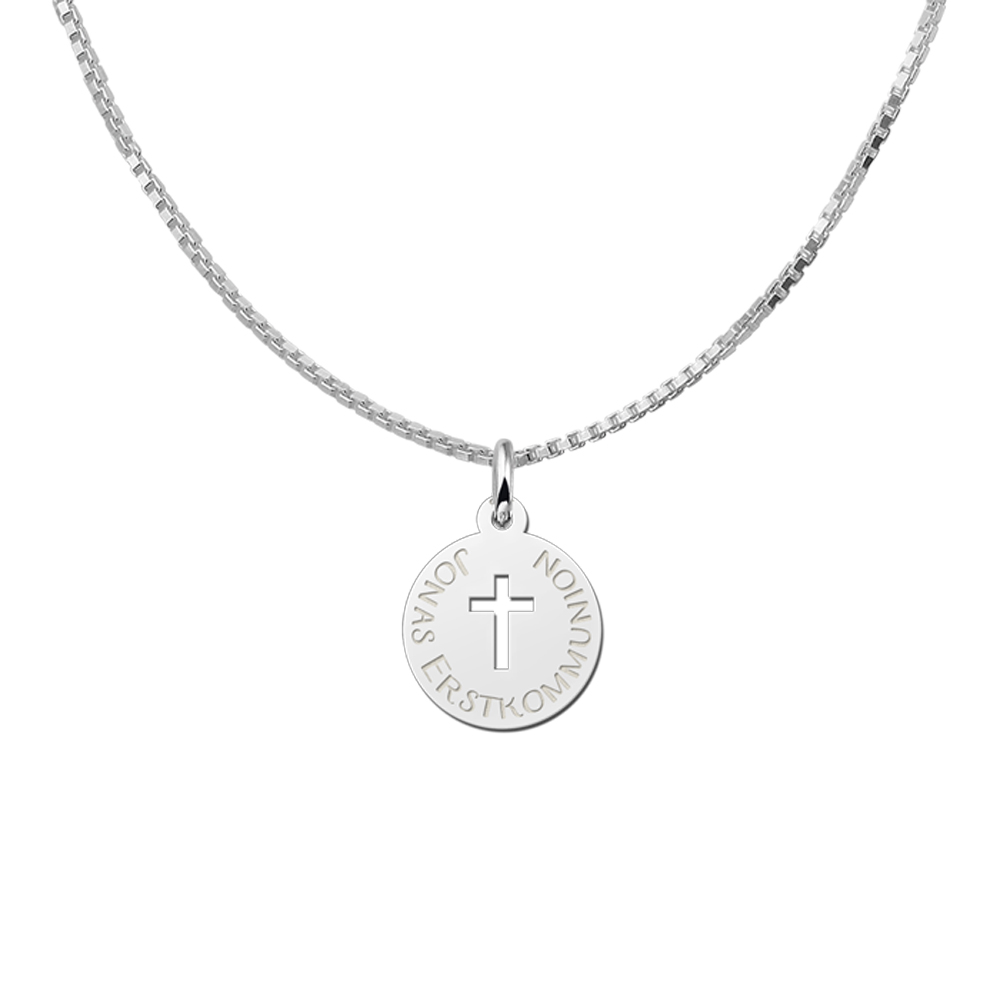 Zilveren communie hanger kruis