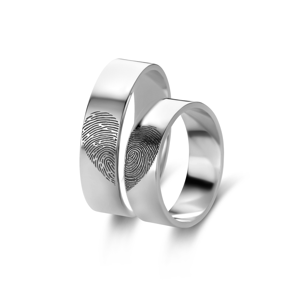 Ringenset met twee vingerafdrukken zilver - 6 mm vlak