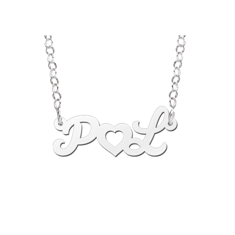 Zilveren naamketting initialen met hart Zilveren naamketting initialen met hart