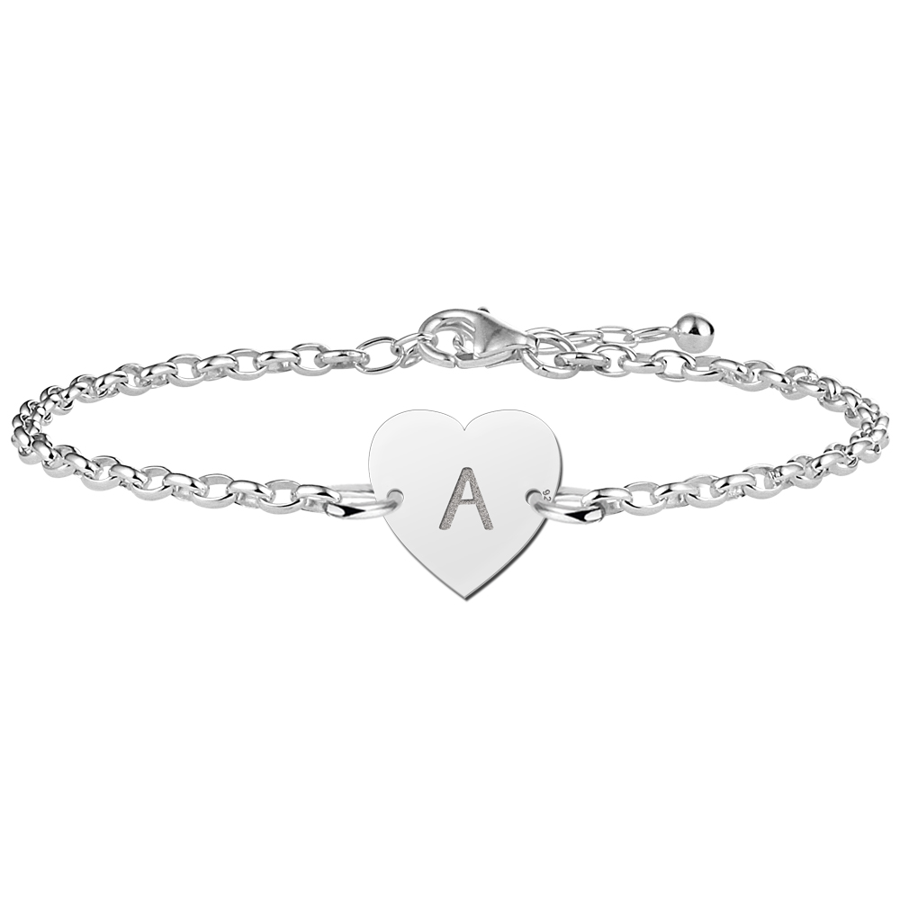 Zilveren initial armband hart