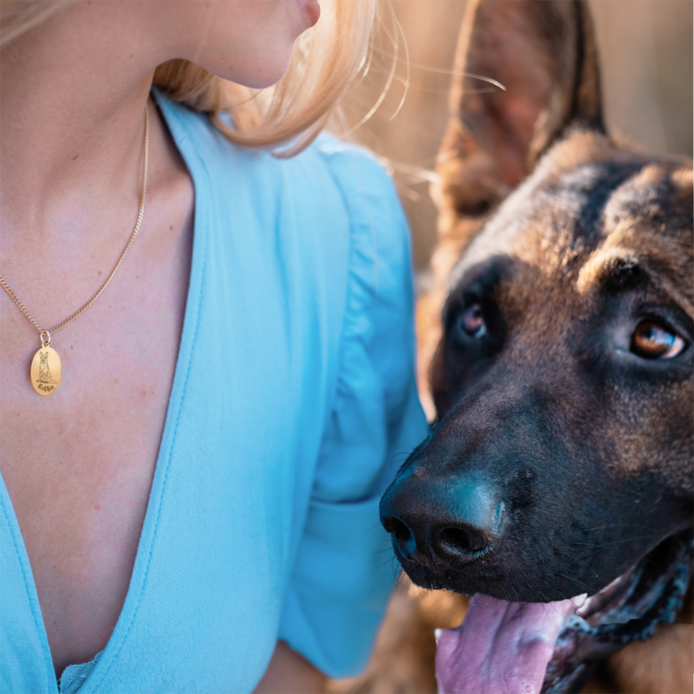 Zilveren dieren ketting met gravure Duitse Herder