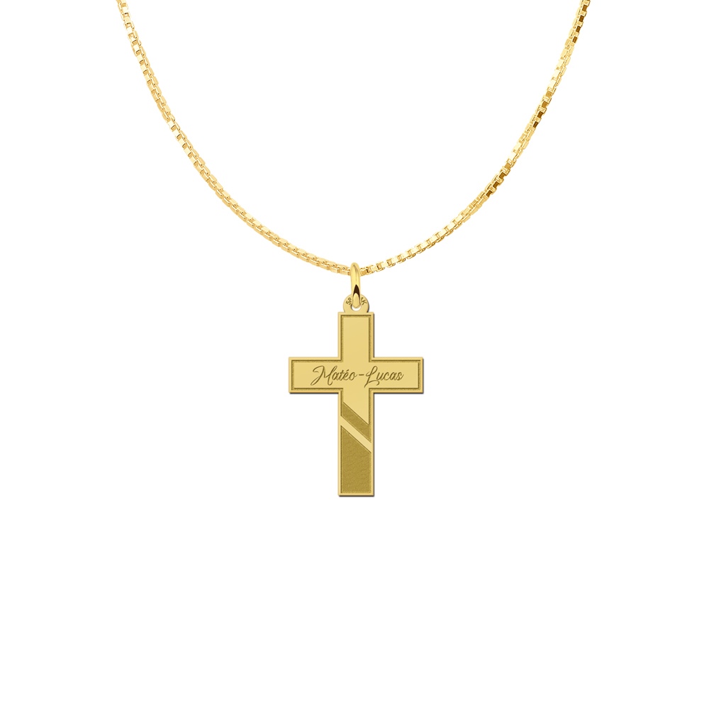 Gouden communie kruis met naam gravure