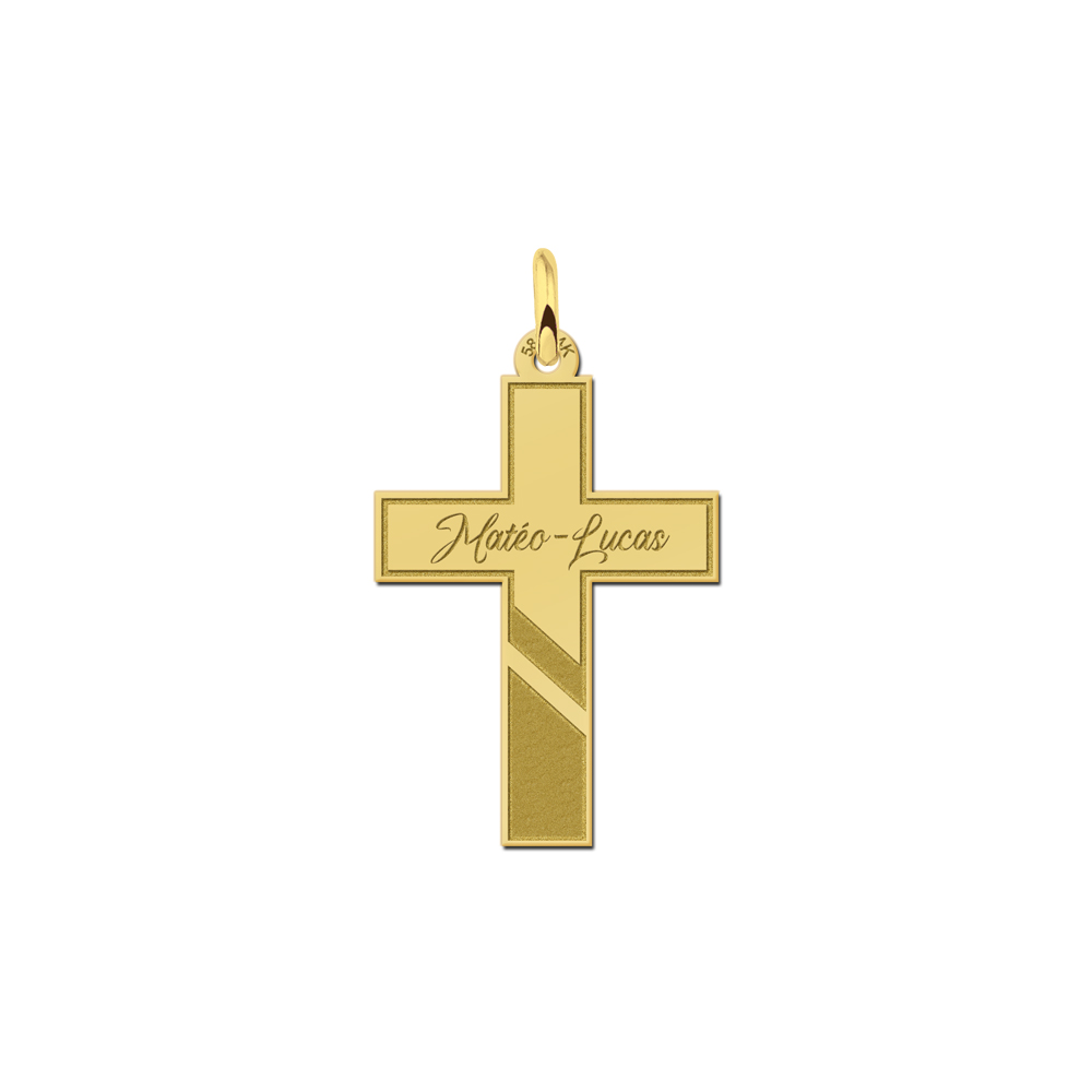 Gouden communie kruis met naam gravure