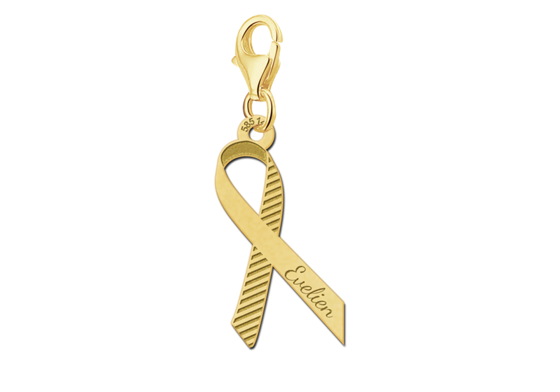 Gouden Bedel voor Pink Ribbon met streepjes