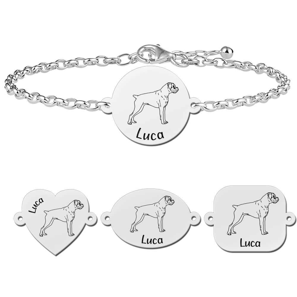 Zilveren personaliseerde honden armband Boxer