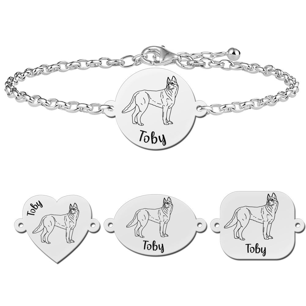 Zilveren armband met gravure Husky