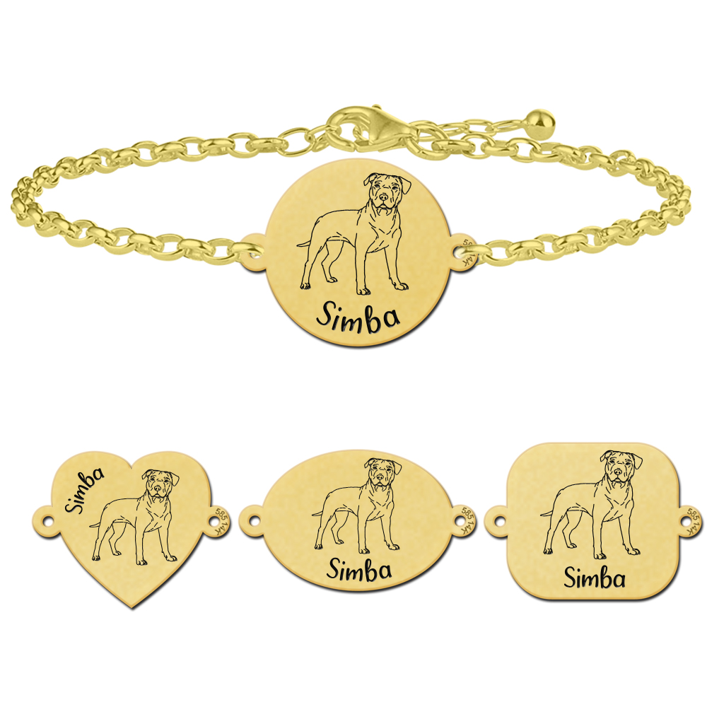 Gouden armband met honden portret Staffordshire Bull Terrier