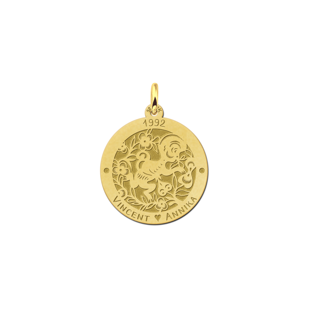 Gouden ronde hanger chinese sterrenbeeld Aap