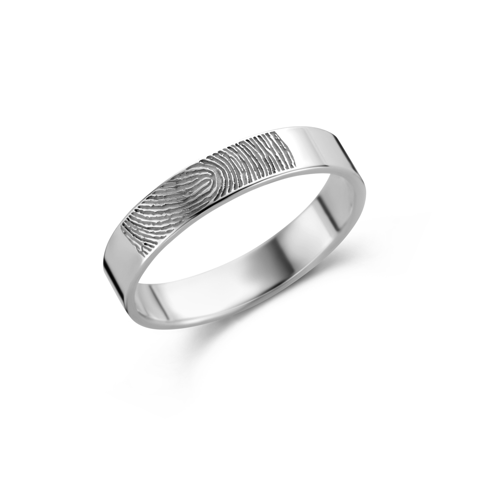Ring met vingerafdruk van zilver - 4 mm vlak