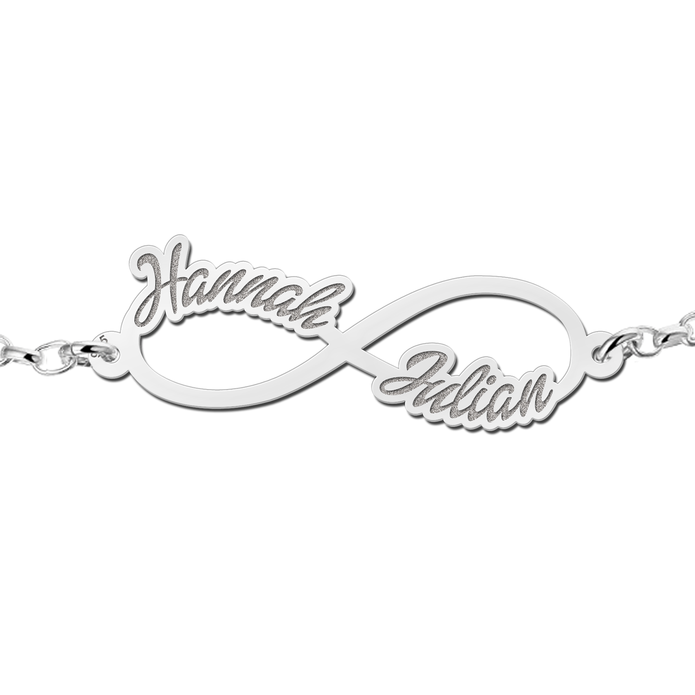 Zilveren infinity armband met twee geschreven namen