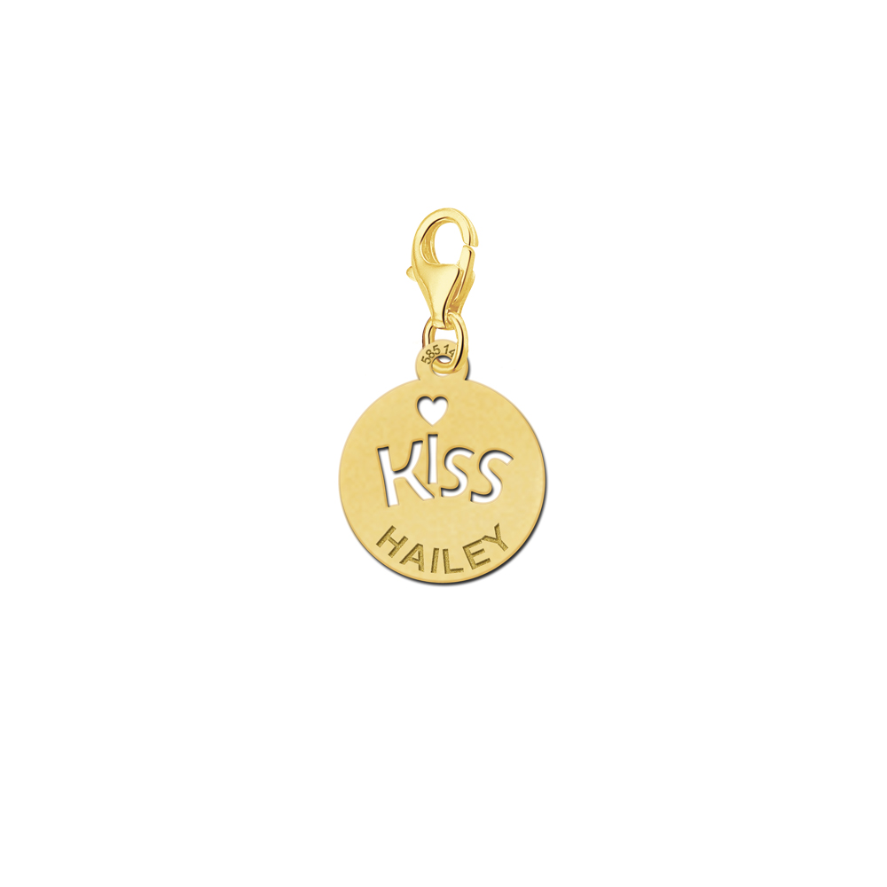 Gouden charm kiss met naam