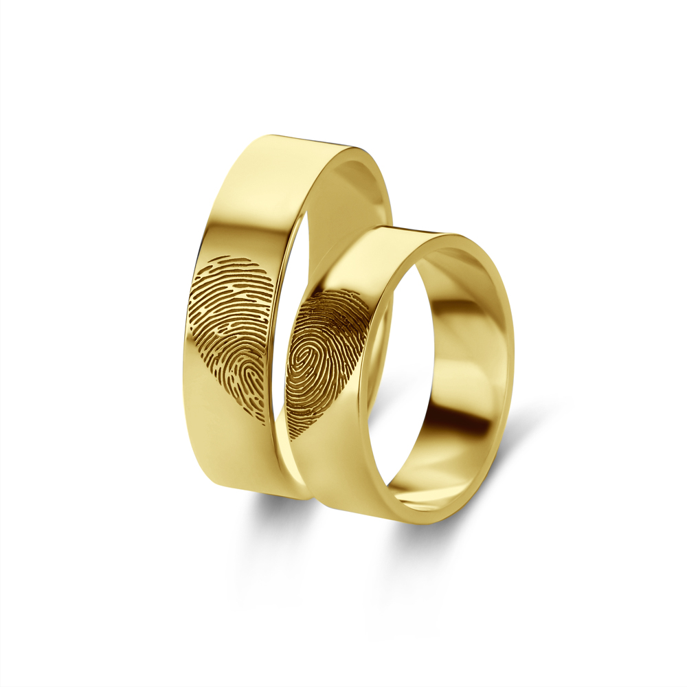 Ringenset met twee vingerafdrukken goud - 6 mm vlak