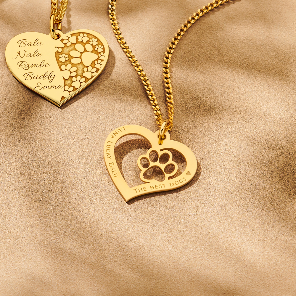 Gouden hart hanger met pootafdruk en gravure