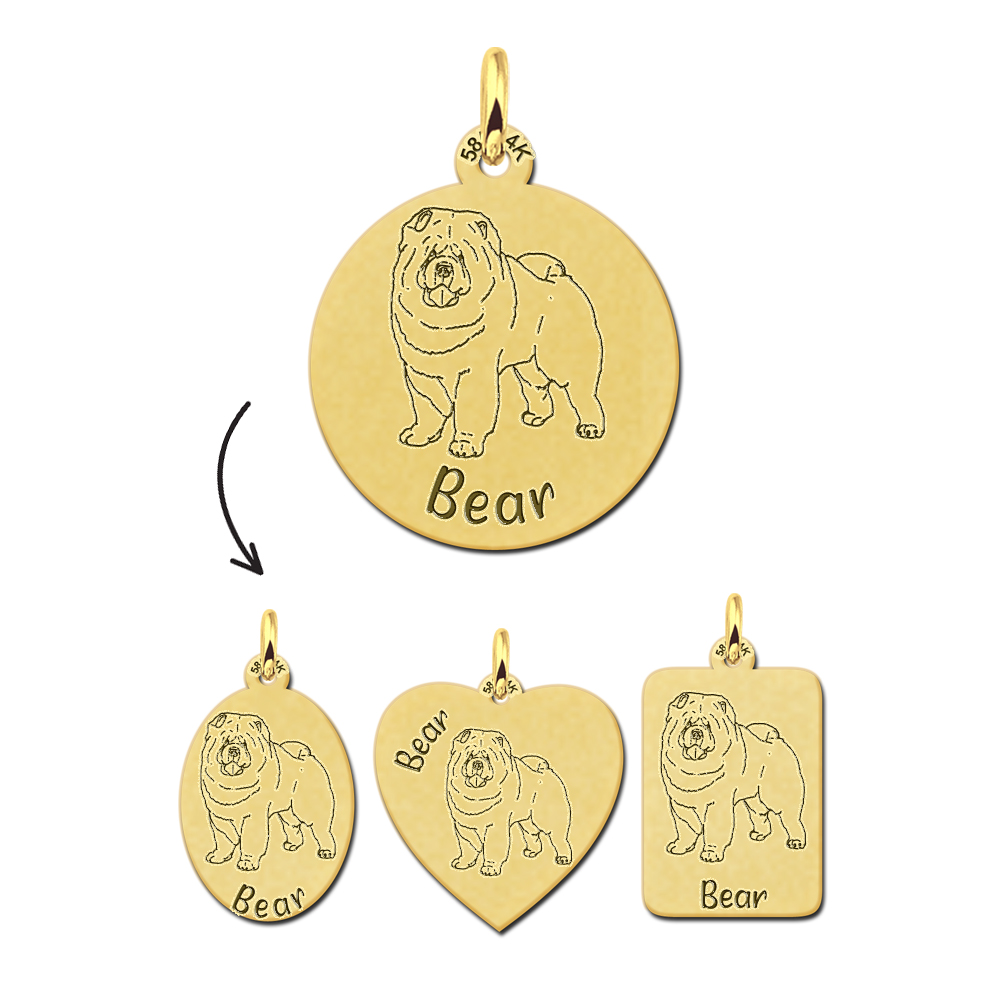 Gouden honden ketting met naam Chow Chow