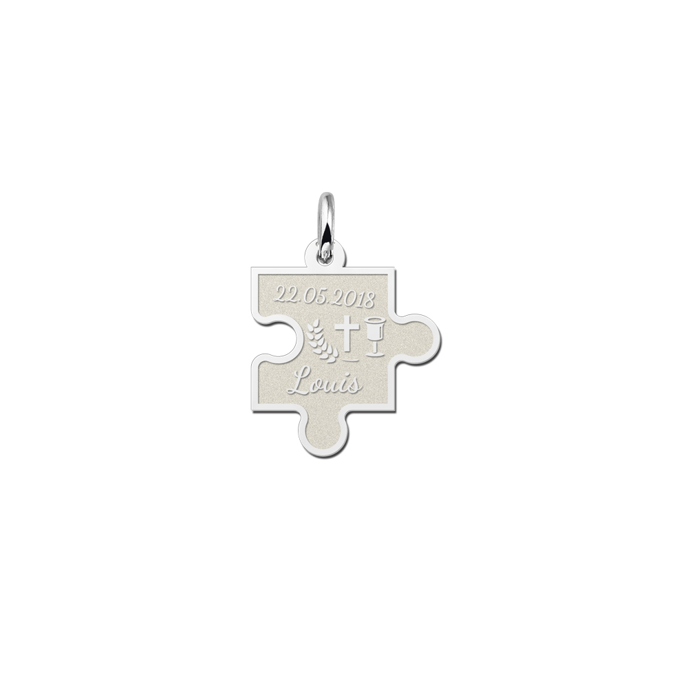 Zilveren communie hanger puzzelstuk