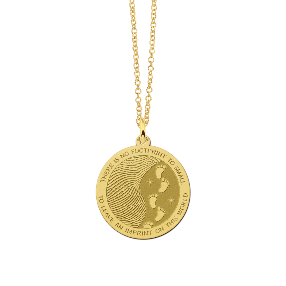 Gouden ronde vingerafdruk hanger met voetjes