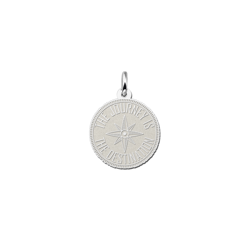 Zilveren munt hanger met compas en gravure