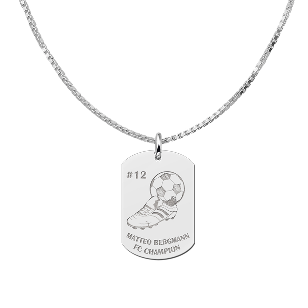 Sporthanger zilver voetbal dogtag