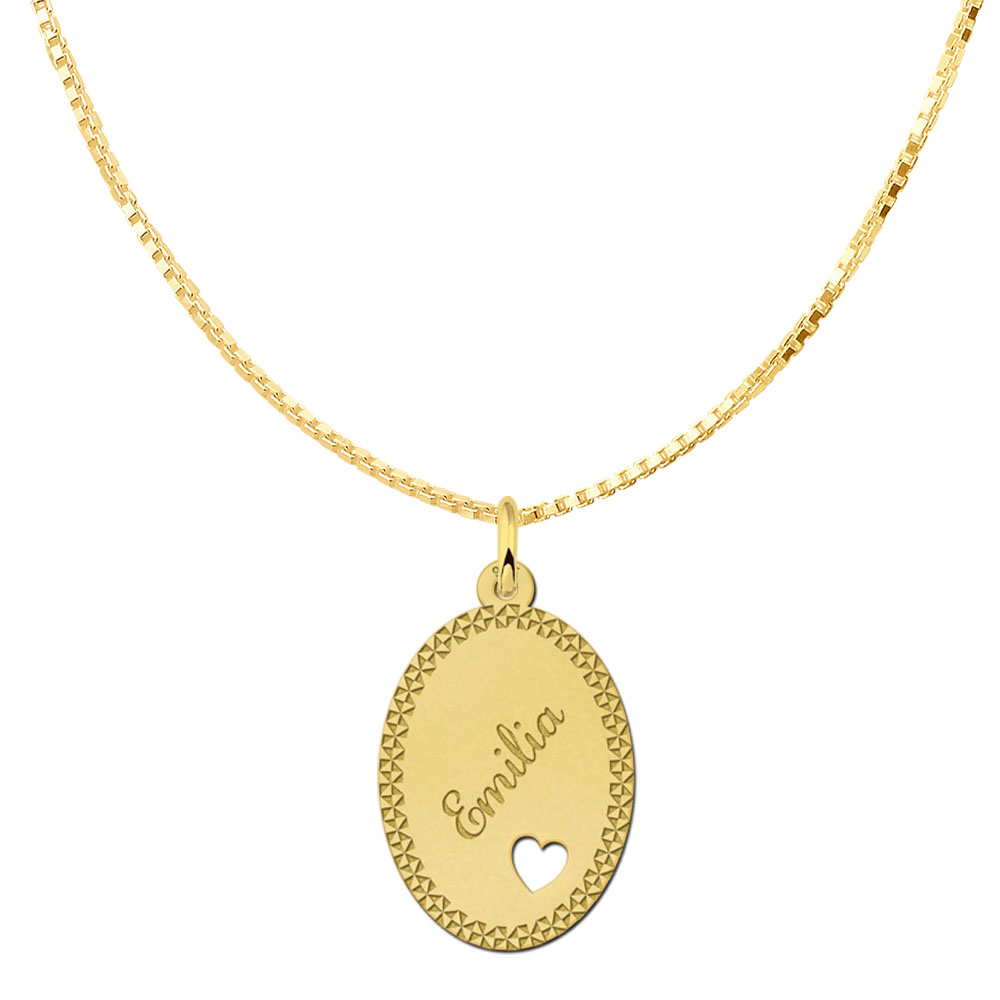 Vergulde ovale hanger met sierrand en hartje