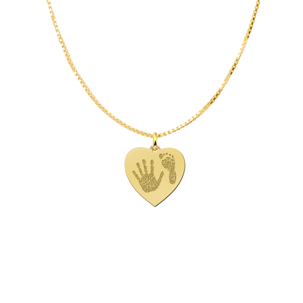 Gouden hart hanger met hand- of voetafdruk