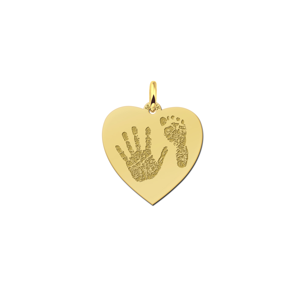 Gouden hart hanger met hand- of voetafdruk