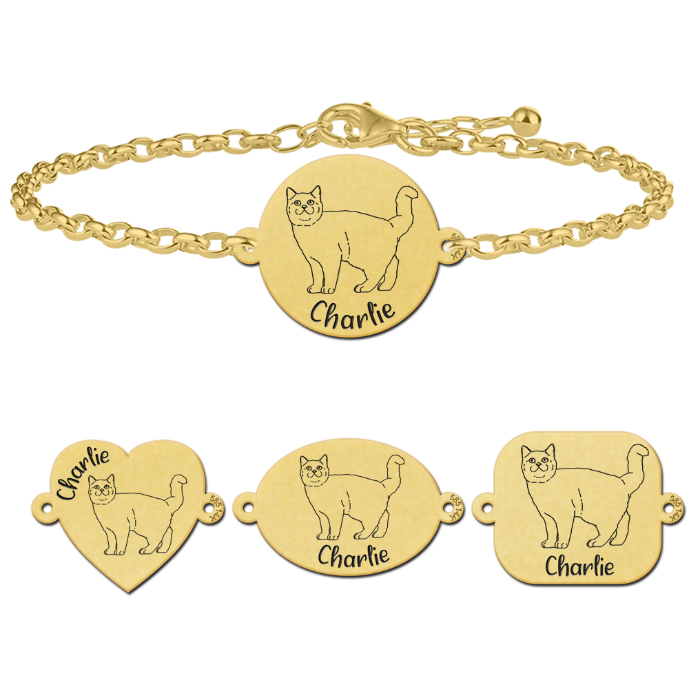 Gepersonaliseerde katten armband Britse korthaar goud