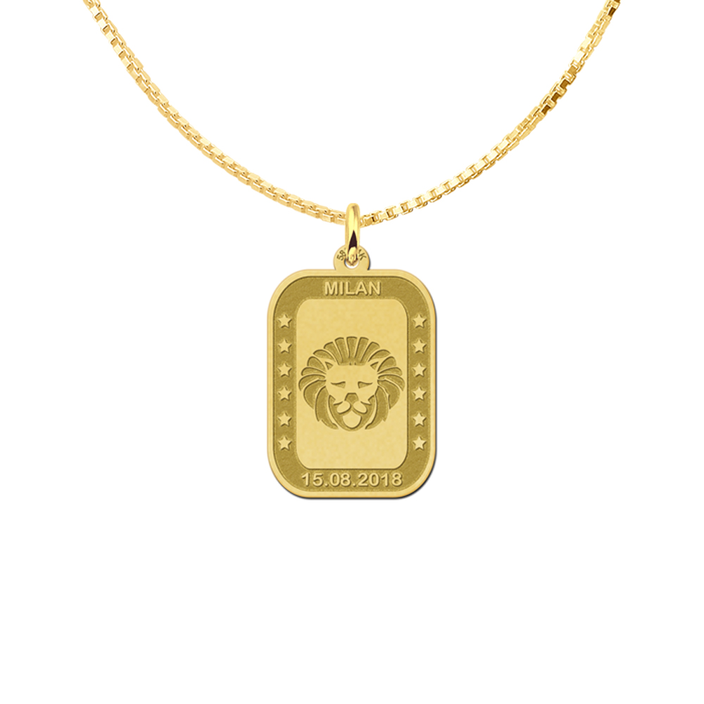 Gouden rechthoekige hanger sterrenbeeld leeuw