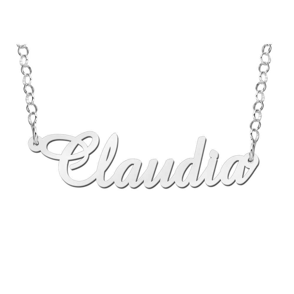 Zilveren naamketting model Claudia
