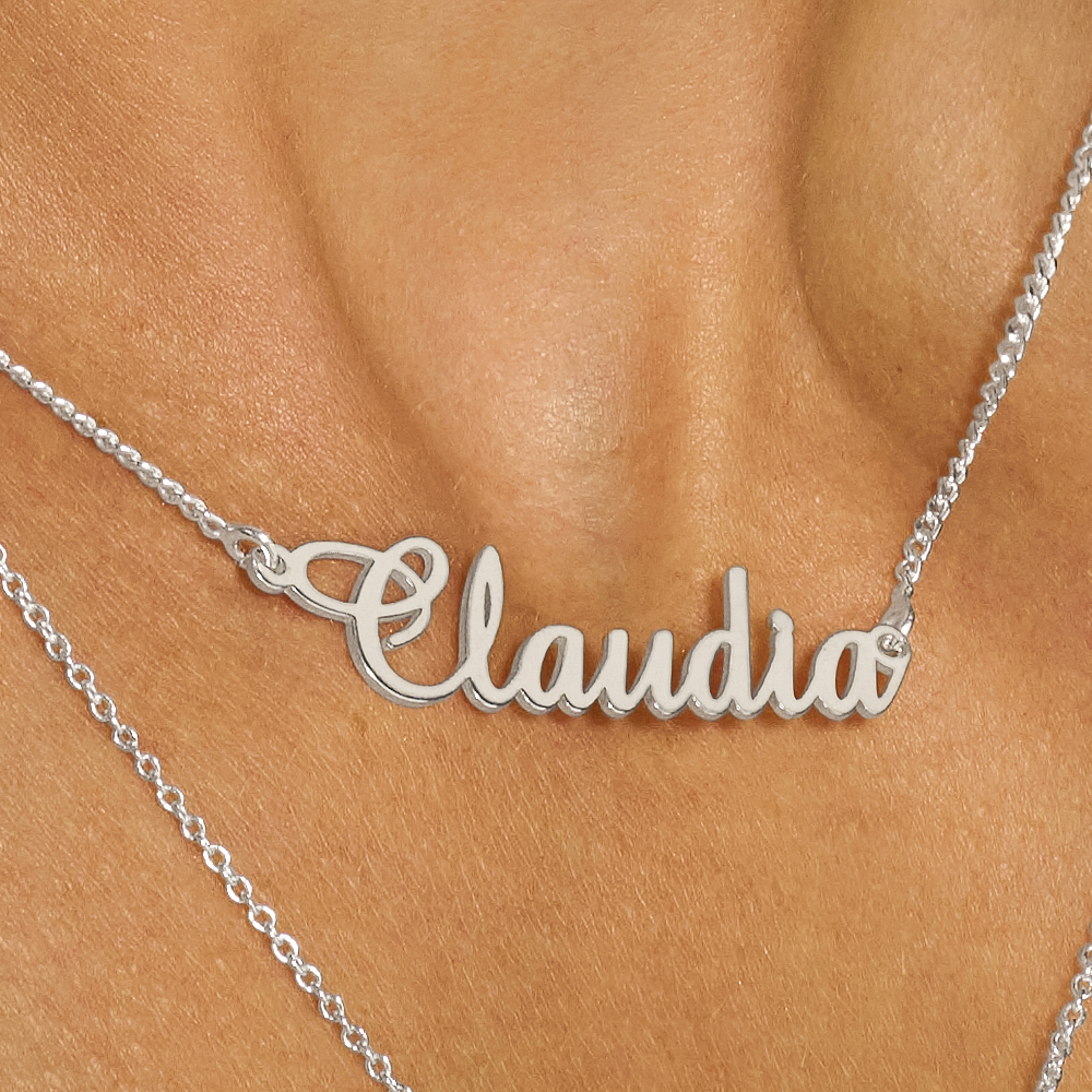 Zilveren naamketting model Claudia