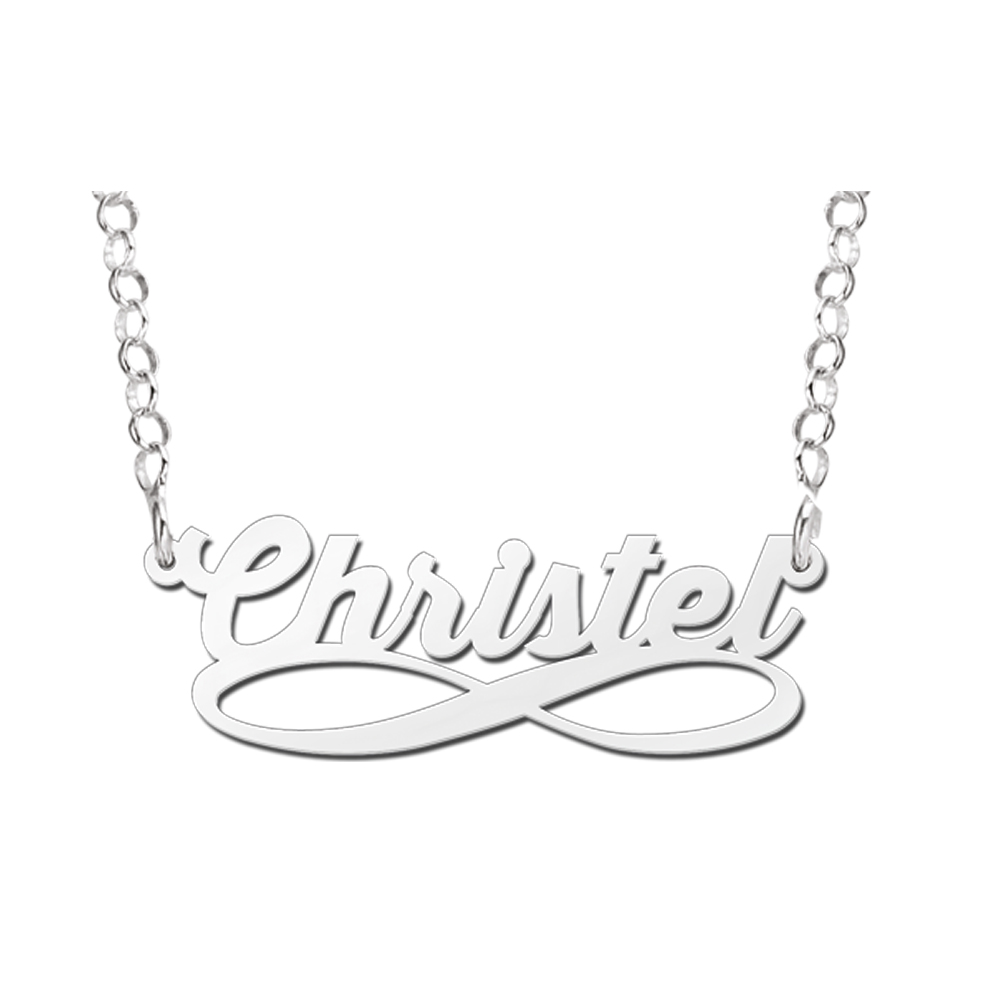 Zilveren naamketting model infinity