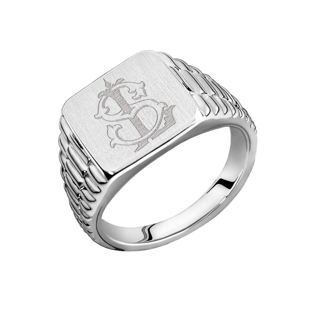 Vierkante Rolex-stijl zilveren monogram zegelring