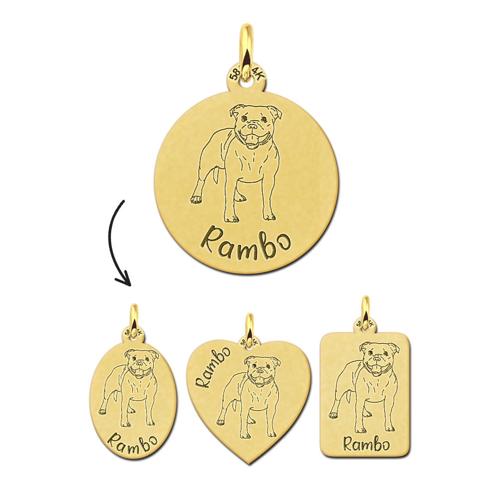 Gouden hanger met naam gravure hond Pitbull