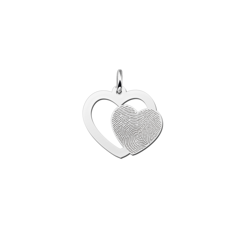 Zilveren dubbele hart hanger met vingerafdruk