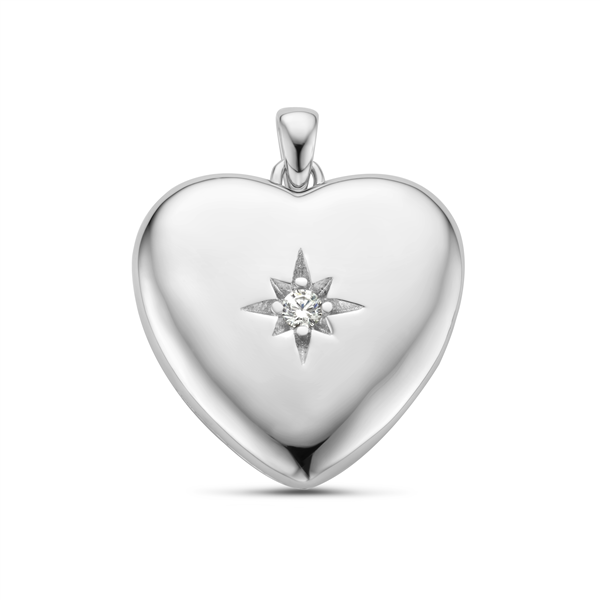 Zilveren Medaillon hart steentje en gravure