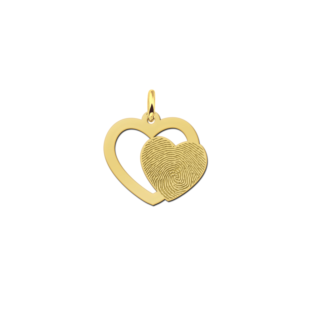 Vergulde dubbele hart hanger met vingerafdruk