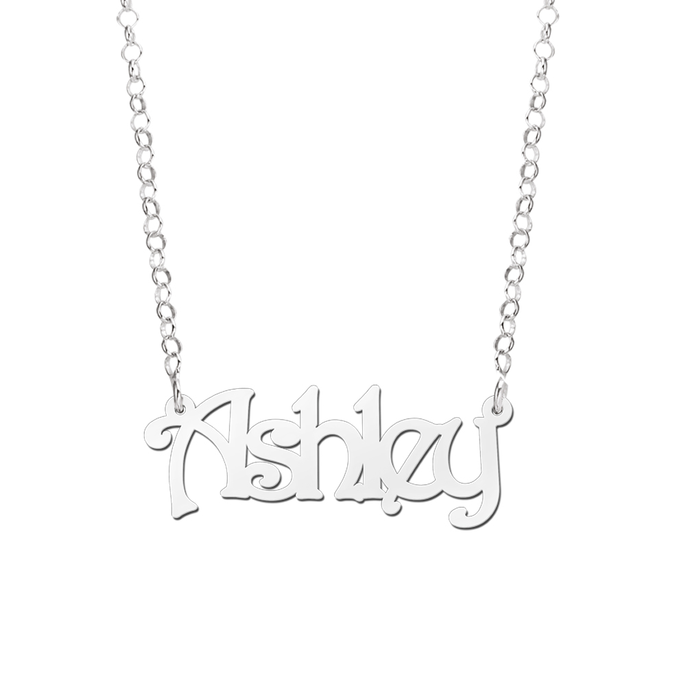 Zilveren naamketting model Ashley