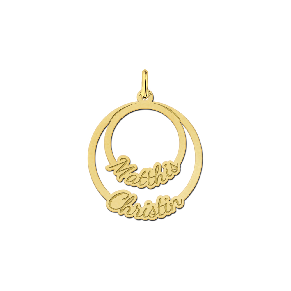 Gouden ronde hanger met twee namen Gouden ronde hanger met twee namen
