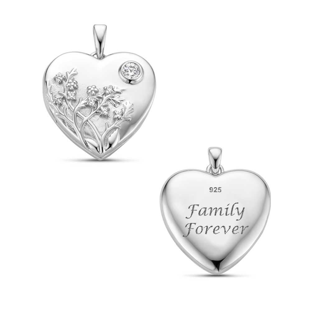 Zilveren Medaillon in hartvorm en bloemen versiering