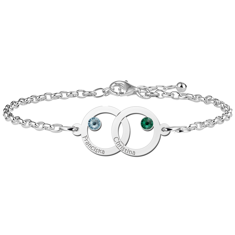 Zilveren moeder dochter armband met namen en geboortestenen