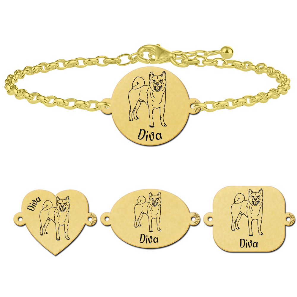 Gouden armband met honden gravure Akita