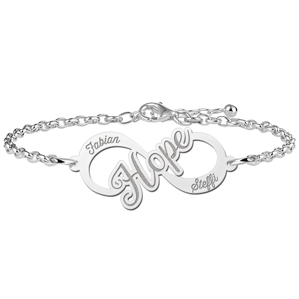 Zilveren infinity armband hope