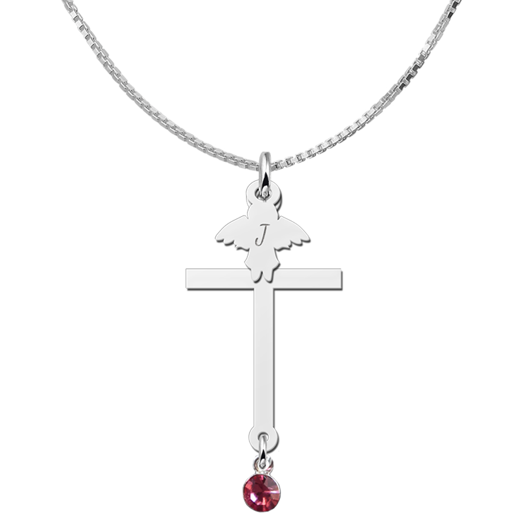 Zilveren communie kruis met zirkonia en engel