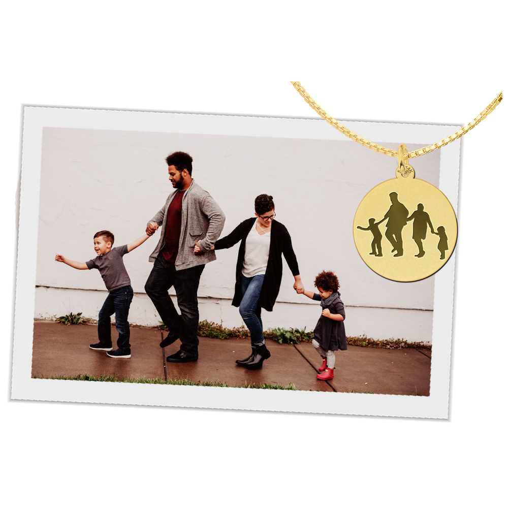 Ronde gouden hanger met silhouette foto