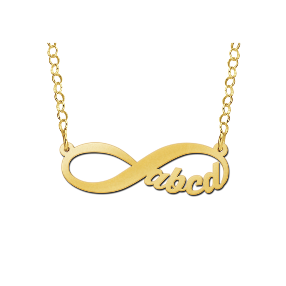 Gouden hanger infinity 4 letters geschreven