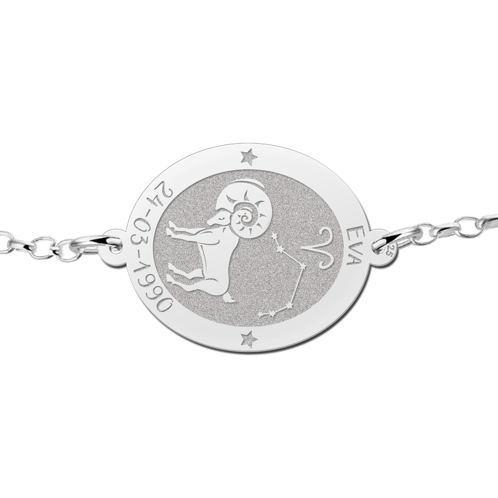 Zilveren sterrenbeeld armband ovaal Ram