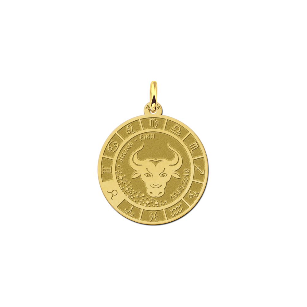 Gouden ronde hanger sterrenbeeld stier